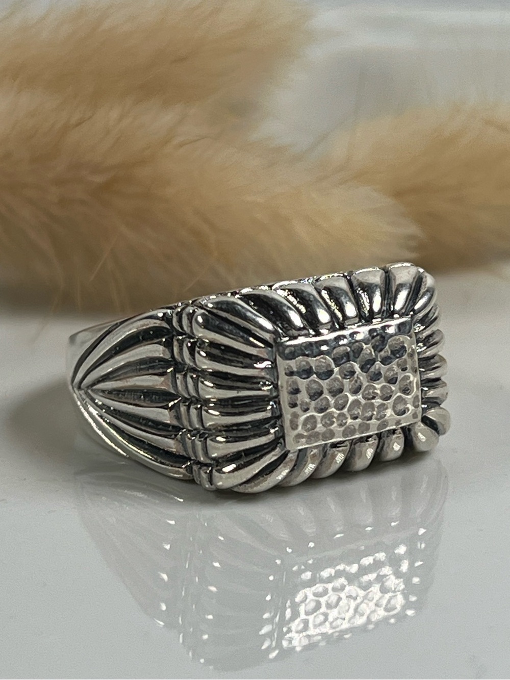 925 Solid Sterling Silver Chunky Abstract Statement Ring Size 10.75